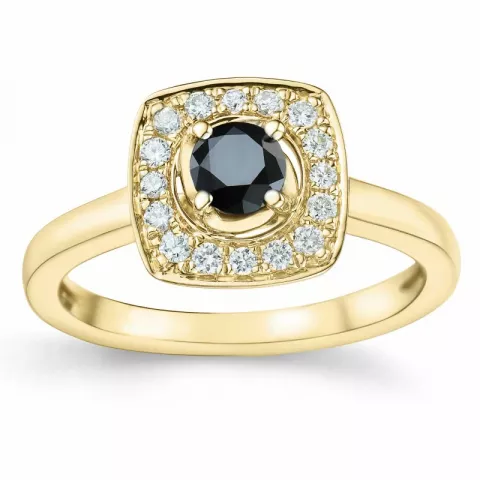viereckigem schwarz Diamant Brillantring in 14 Karat Gold 0,34 ct 0,192 ct