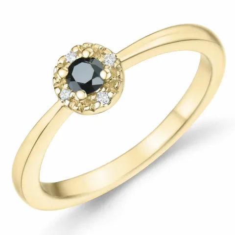 Elegant schwarz Diamant Brillantring in 14 Karat Gold 0,11 ct 0,02 ct