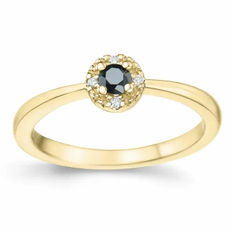 Elegant schwarz Diamant Brillantring in 14 Karat Gold 0,11 ct 0,02 ct