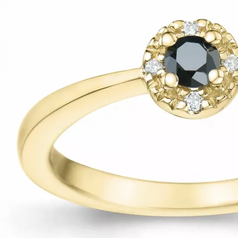 Elegant schwarz Diamant Brillantring in 14 Karat Gold 0,11 ct 0,02 ct