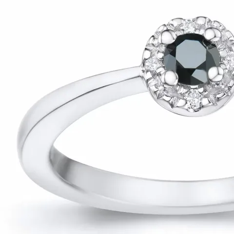 Elegant schwarz Diamant Brillantring in 14 Karat Weißgold 0,11 ct 0,02 ct