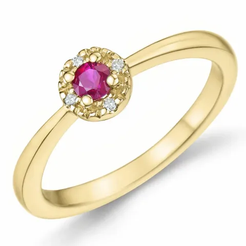 Rubin Brillantring in 14 Karat Gold 0,147 ct 0,02 ct