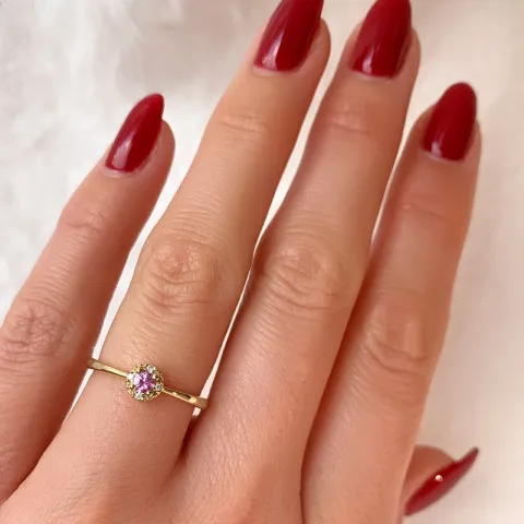 pink Saphir Diamantring in 14 Karat Gold 0,147 ct 0,02 ct