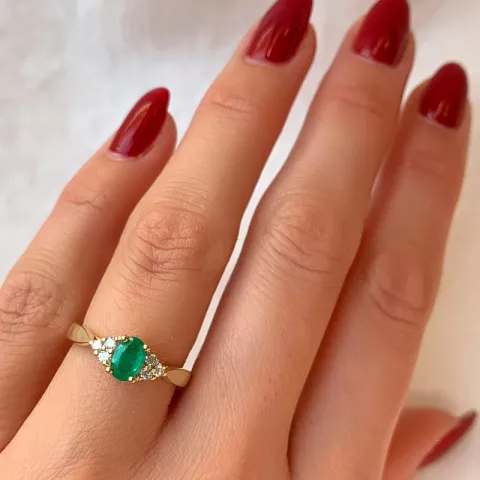 Smaragd Brillantring in 14 Karat Gold 0,47 ct 0,14 ct