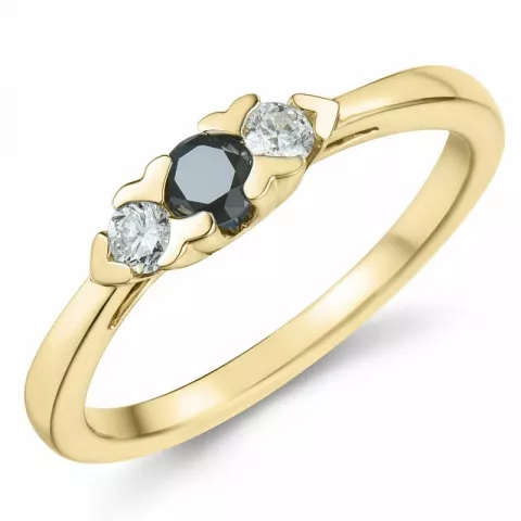 Elegant schwarz Diamant Brillantring in 14 Karat Gold 0,165 ct 0,15 ct