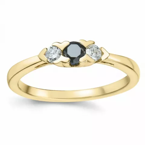 Elegant schwarz Diamant Brillantring in 14 Karat Gold 0,165 ct 0,15 ct