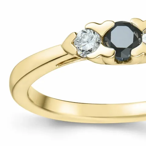 Elegant schwarz Diamant Brillantring in 14 Karat Gold 0,165 ct 0,15 ct