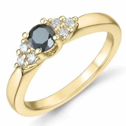 Elegant schwarz Diamant Brillantring in 14 Karat Gold 0,25 ct 0,12 ct