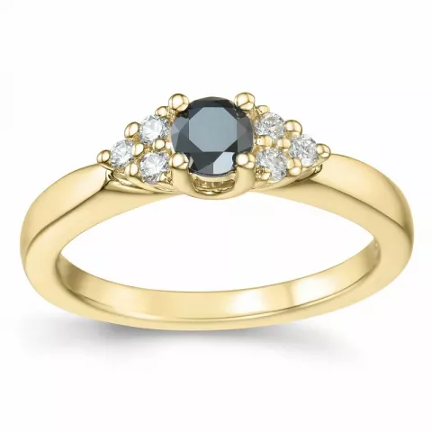 Elegant schwarz Diamant Brillantring in 14 Karat Gold 0,25 ct 0,12 ct