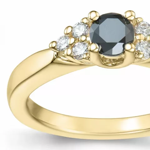 Elegant schwarz Diamant Brillantring in 14 Karat Gold 0,25 ct 0,12 ct