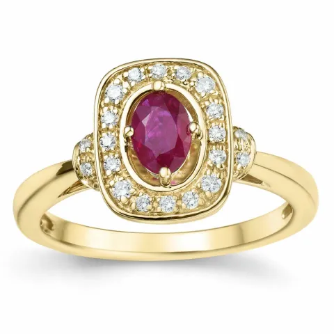 viereckigem Rubin Diamantring in 14 Karat Gold 0.63 ct 0,152 ct