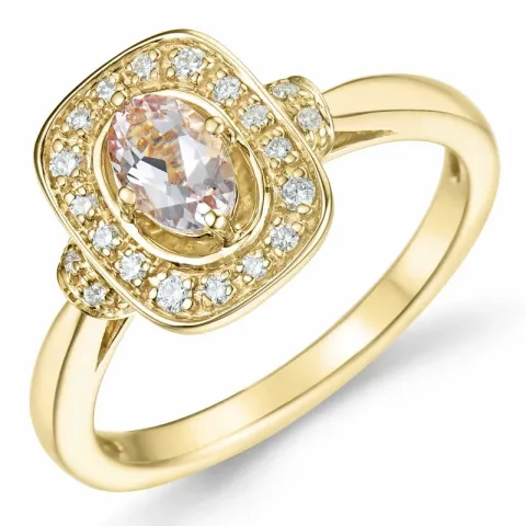 viereckigem morganit Diamantring in 14 Karat Gold 0,42 ct 0,152 ct