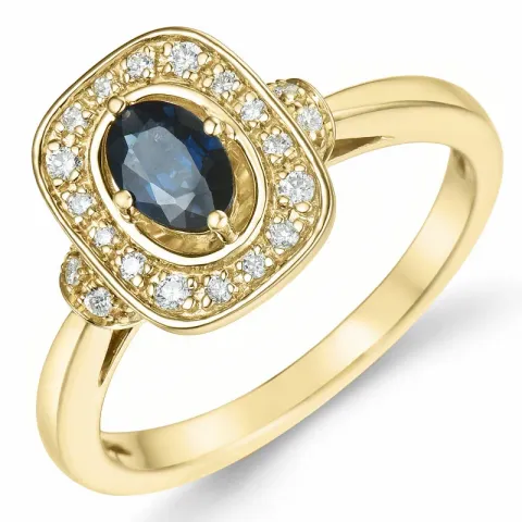 viereckigem Saphir Diamantring in 14 Karat Gold 0,65 ct 0,152 ct