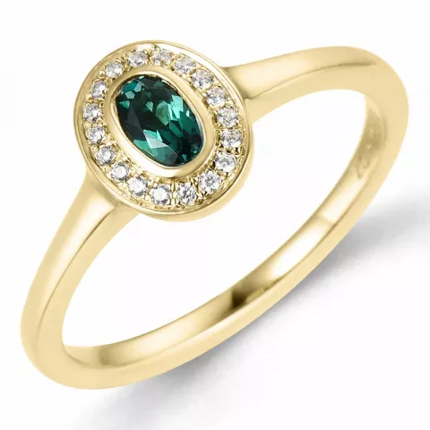 ovaler Smaragd Diamantring in 14 Karat Gold 0,25 ct 0,072 ct