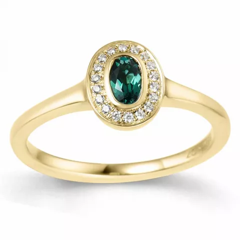 ovaler Smaragd Diamantring in 14 Karat Gold 0,25 ct 0,072 ct