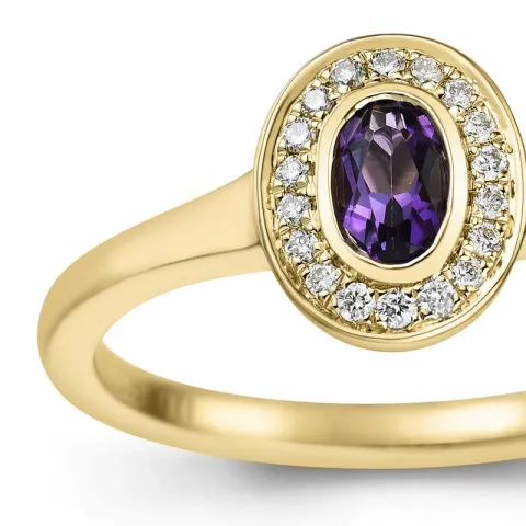 ovaler Amethyst Diamantring in 14 Karat Gold 0,25 ct 0,072 ct