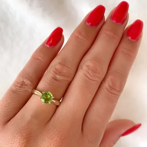 grünem Peridot Solitärring in 14 Karat Gold 1,27 ct