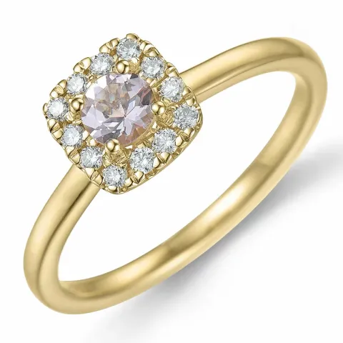 viereckigem morganit Diamantring in 14 Karat Gold 0,22 ct 0,14 ct