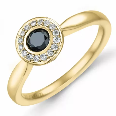 runder schwarz Diamant Brillantring in 14 Karat Gold 0,21 ct 0,136 ct