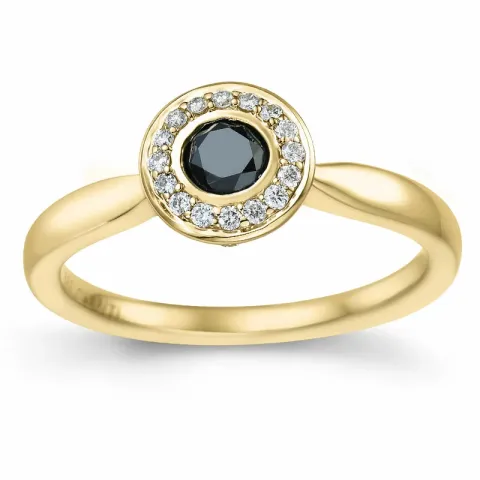 runder schwarz Diamant Brillantring in 14 Karat Gold 0,21 ct 0,136 ct