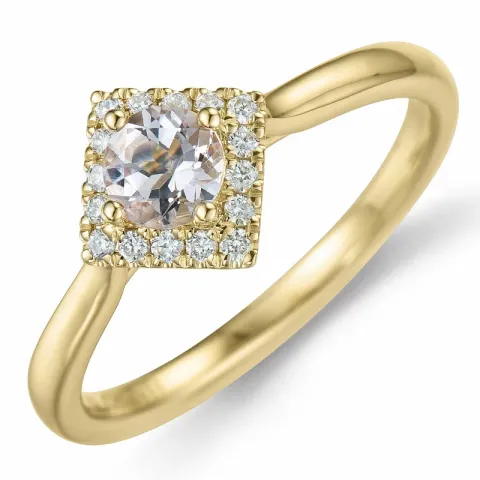 viereckigem morganit Diamantring in 14 Karat Gold 0,32 ct 0,112 ct