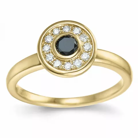 runder schwarz Diamant Brillantring in 14 Karat Gold 0,20 ct 0,132 ct