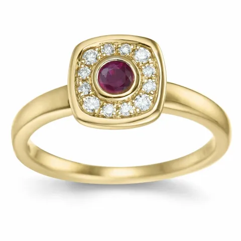 viereckigem Rubin Brillantring in 14 Karat Gold 0,306 ct 0,132 ct