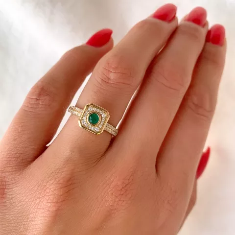 viereckigem Smaragd Diamantring in 14 Karat Gold 0,22 ct 0,308 ct