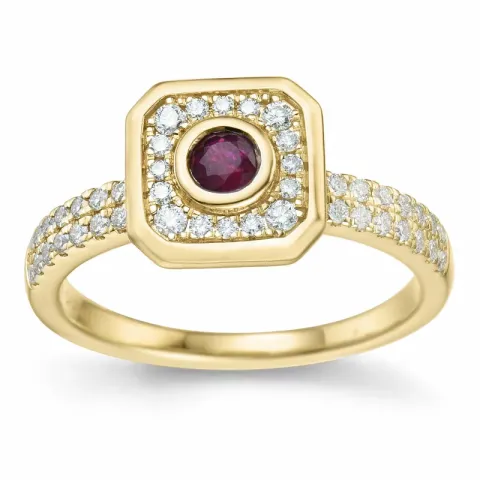 viereckigem Rubin Diamantring in 14 Karat Gold 0,306 ct 0,308 ct