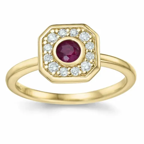 viereckigem Rubin Diamantring in 14 Karat Gold 0,306 ct 0,192 ct