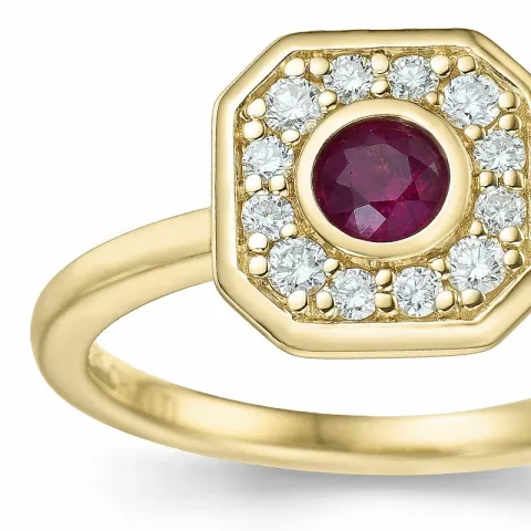 viereckigem Rubin Diamantring in 14 Karat Gold 0,306 ct 0,192 ct