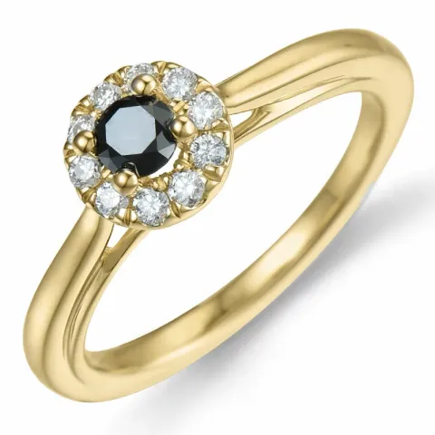 Elegant schwarz Diamant Ring in 14 Karat Gold 0,20 ct 0,15 ct