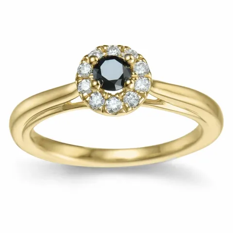 Elegant schwarz Diamant Ring in 14 Karat Gold 0,20 ct 0,15 ct