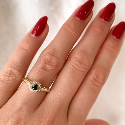Elegant schwarz Diamant Ring in 14 Karat Gold 0,20 ct 0,15 ct