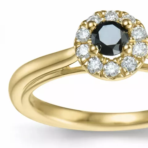 Elegant schwarz Diamant Ring in 14 Karat Gold 0,20 ct 0,15 ct
