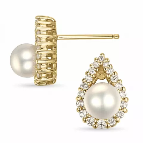 Tropfen Perle Brillantohrringen in 14 Karat Gold mit Diamant 