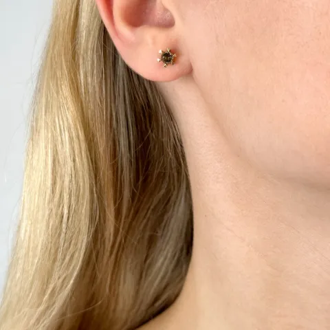 2 x 0,25 ct rauchfarbenen Quarz Solitärohrstecker in 14 Karat Gold mit Rauchquarz