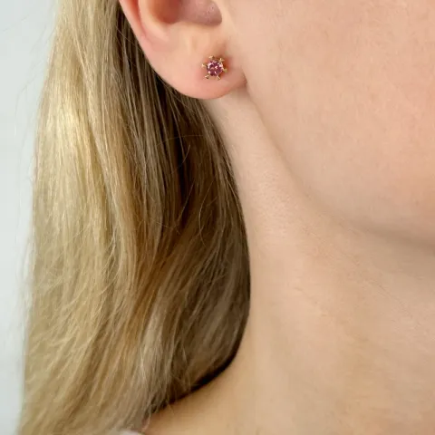 2 x 0,28 ct pink Turmalin Solitärohrstecker in 14 Karat Gold mit Turmalin