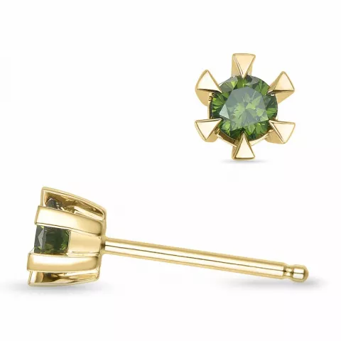 2 x 0,14 ct grünen behandelter Naturdiamant Solitärohrstecker in 14 Karat Gold mit grünem Diamant 