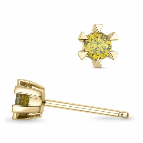 2 x 0,14 ct gelbe behandelter Naturdiamant Solitärohrstecker in 14 Karat Gold mit gelb Diamant