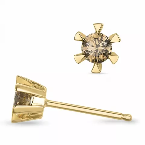 2 x 0,15 ct  braunen Diamant Solitärohrstecker in 14 Karat Gold mit braunem Diamant 