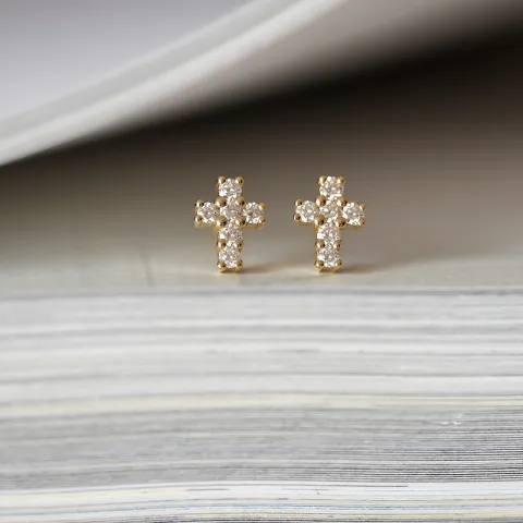 Kreuz Brillantohrringen in 14 Karat Gold mit Diamant