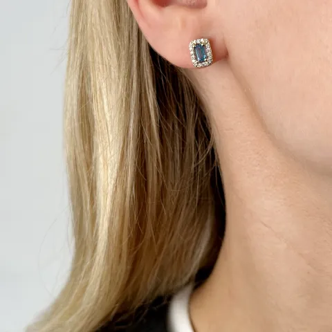 viereckigem Topas Brillantohrringen in 14 Karat Gold mit Topas und Diamant