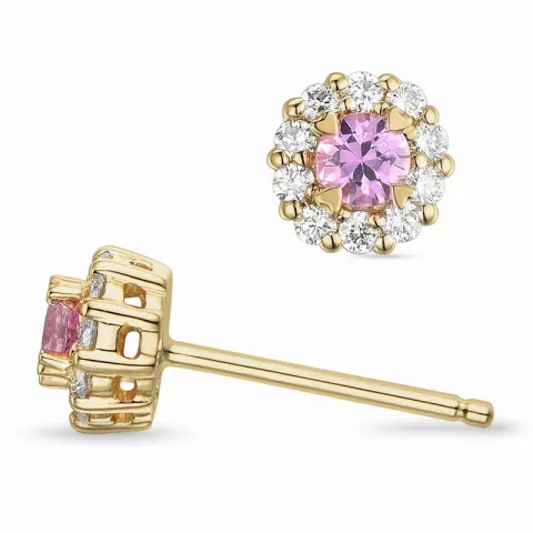 runden pink Saphir Diamantohrringe in 14 Karat Gold mit pinkfarbenem Saphir und Diamant 