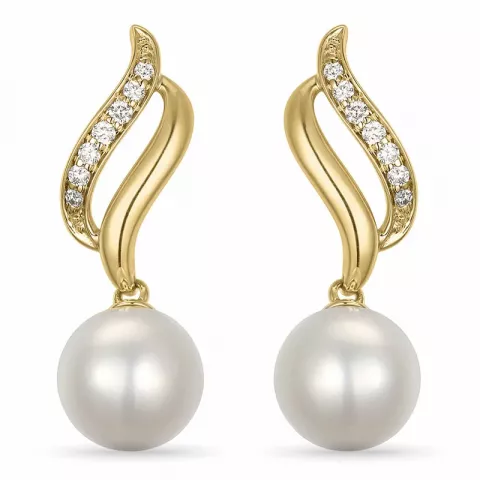 lange Perle Brillantohrringen in 14 Karat Gold mit Diamant 