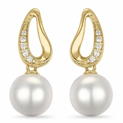 lange Perle Brillantohrringen in 14 Karat Gold mit Diamant