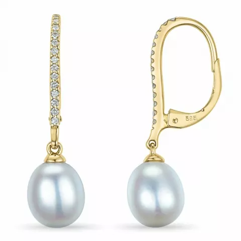 lange Perle Brillantohrringen in 14 Karat Gold mit Diamant 