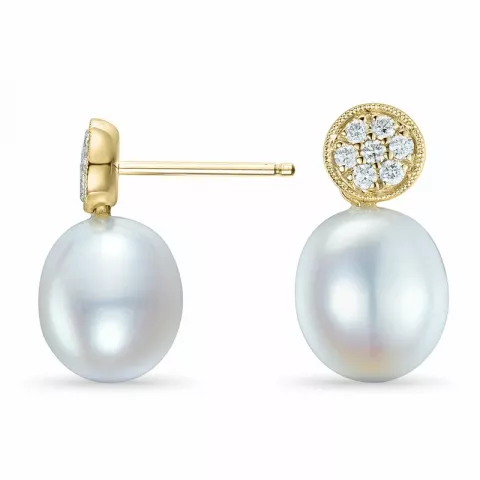runden Perle Brillantohrringen in 14 Karat Gold mit Diamant 