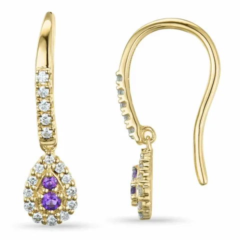 lange Tropfen Amethyst Brillantohrringen in 14 Karat Gold mit Amethyst und Diamant 