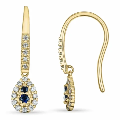 lange Tropfen Saphir Brillantohrringen in 14 Karat Gold mit Saphir und Diamant 